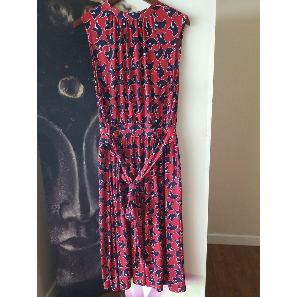 LEOTA‎ Womens Red Blue Print Sleeveless Tie Neck Dress Size L YJ01